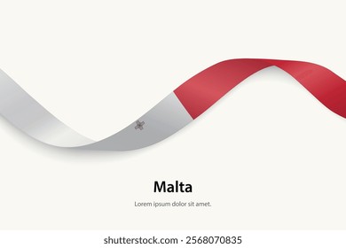 Malta flag on Waving ribbon. Template for independence day