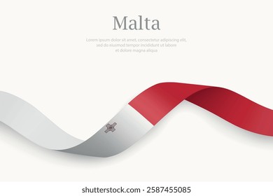 Malta flag on Waving ribbon. Template for independence day