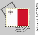 Malta flag postage stamp. Isolated vector illustration on grey post stamp background