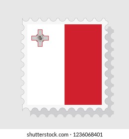 Malta flag postage stamp, isolated on white background, vector illustration.