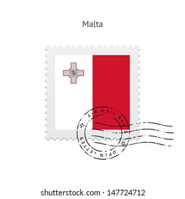 Malta Flag Postage Stamp on white background. Vector illustration.