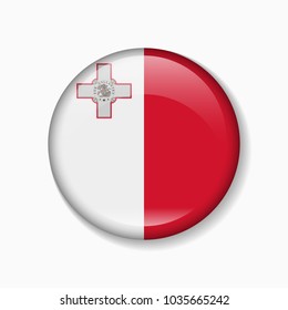 Malta flag round badge or icon isolated on white background. Vector illustration.