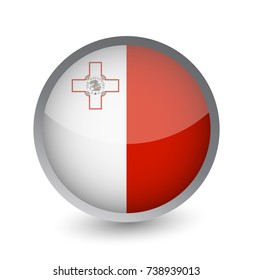 Malta Flag Round Glossy Icon. Vector illustration.