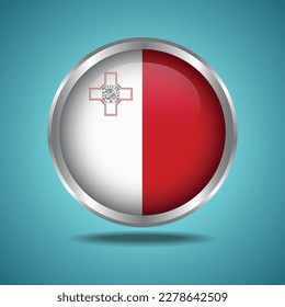 The Malta flag. Round glossy. Silver frame. Isolated on color gradient background
