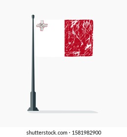 Malta flag with scratches on flagpole with shadow in vector