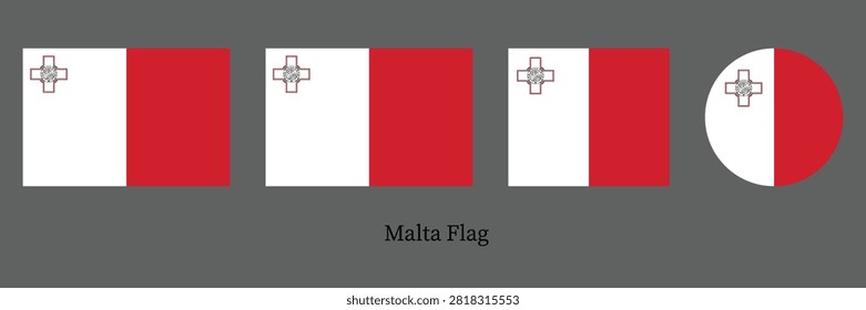 Malta Flag Set with Waving, Circle and Rectangle Shapes Vector Illustration