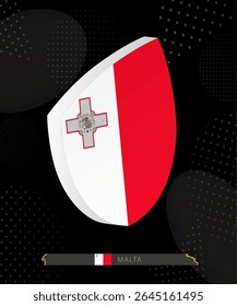Ícone do Escudo da Bandeira de Malta em 3D no Fundo de Rugby Moderno Escuro. Perfeito para eventos esportivos, temas históricos, celebrações nacionais e projetos patrióticos.