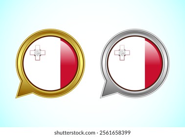 Malta flag speech bubble. Speaking flag icon in gold and silver color