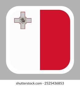 Vector plano cuadrado con bandera de Malta con esquinas redondeadas y borde blanco, Ilustración vectorial