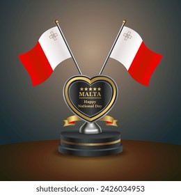 Malta flag in a stand on table. Vector Illustration