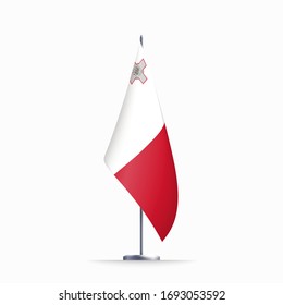 Símbolo del estado de la bandera de Malta aislado en un estandarte nacional de fondo. Tarjeta de saludo Día de la Independencia Nacional de la República de Malta. Cartel de ilustración con una bandera de estado realista.