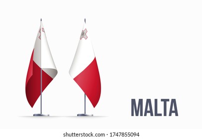 Malta flag state symbol isolated on background national banner. Greeting card National Independence Day of the Republic of Malta. Illustration banner with realistic state flag.