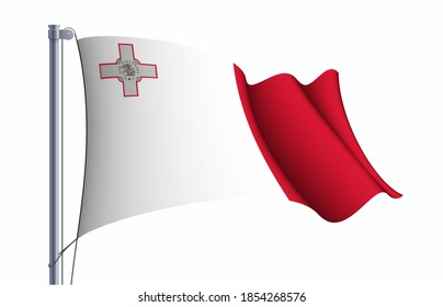 Malta flag state symbol isolated on background national banner. Greeting card National Independence Day of the Republic of Malta. Illustration banner with realistic state flag.