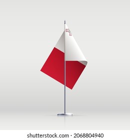 Símbolo del estado de la bandera de Malta aislado en una bandera nacional de fondo. Tarjeta de saludo Día Nacional de la Independencia de la República de Malta. Cartel de ilustración con bandera de estado realista.