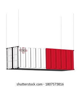 Malta flag symbol on cargo containers hang by chain, the concept import and export business of country.