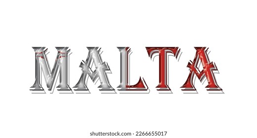 Malta flag text font, symbol background, flag ribbon typography lettering logo label banner, 3D colorful background, vector illustration