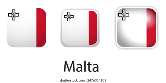 Malta flag vector icons set in the shape of rounded square