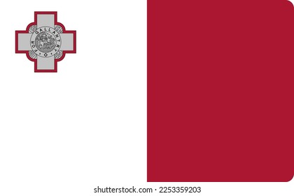 Malta flag vector isolated. Blue and white stripes, national emblem of the country in European union.