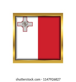 Malta Flag Vector Square Icon - Illustration, Flag of Malta. Abstract concept, icon,golden square, button. Raster illustration on white background.