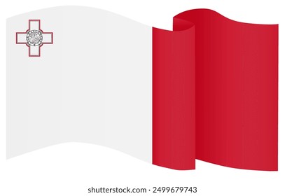 Malta flag wave isolated on png or transparent background vector illustration.