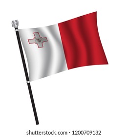Malta flag , flag of Malta waving on flag pole, vector illustration EPS 10.
