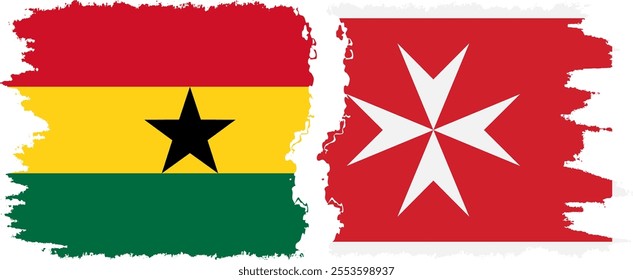 Malta and Ghana grunge flags connection, vector