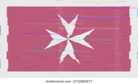 Vetor de bandeira de falha de Malta, distorção dividida RGB, ilustração de quadro de vídeo abstrato digital