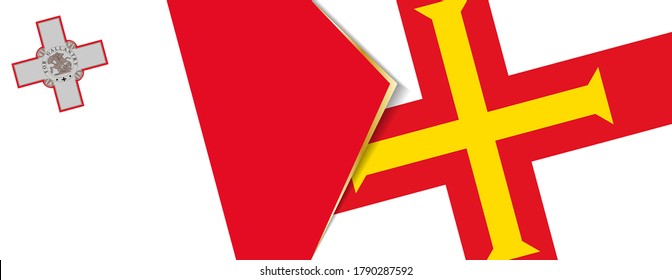 Malta and Guernsey flags, two vector flags symbol of relationship or confrontation.