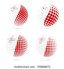 Malta halftone flag set patriotic vector design. 3D halftone sphere in Malta national flag colors isolated on white background.