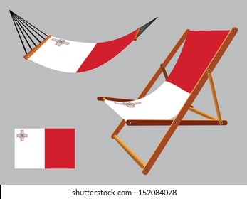malta hammock and deck chair set against gray background, abstract vector art illustration