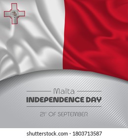 Malta happy independence day greeting card, banner vector illustration. Maltese national holiday 21st of September square design element with waving flag