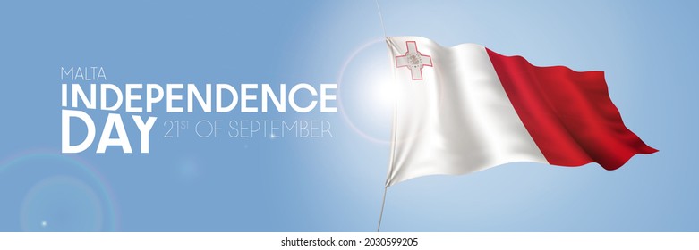 Malta happy independence day greeting card, banner with template text vector illustration. Maltese memorial holiday 21st of September design element with 3D flag with stripes