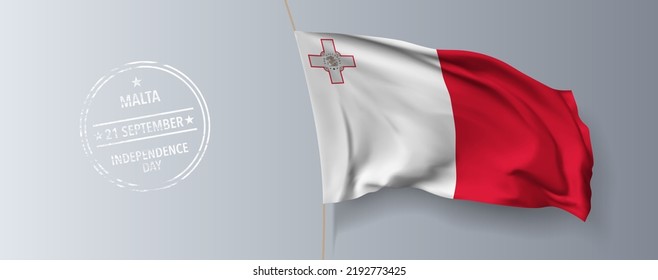 Malta happy independence day greeting card, banner with template text vector illustration. Maltese memorial holiday 21st of September design element with 3D flag with stripes