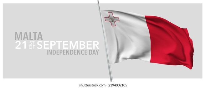 Malta happy independence day greeting card, banner with template text vector illustration. Maltese memorial holiday 21st of September design element with 3D flag with stripes