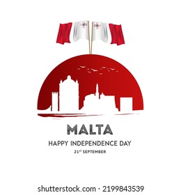 Malta happy independence day greeting card, social media banner vector illustration. Maltese national holiday 21st of September