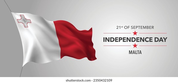 Malta happy independence day greeting card, banner with template text vector illustration. Maltese memorial holiday 21st of September design element with 3D flag with stripes