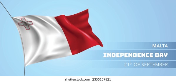 Malta Happy Unabhängigkeit Tag Grußkarte, Banner Vektorgrafik. Maltesischer Feiertag, 21. September Design-Element mit 3D-Flagge