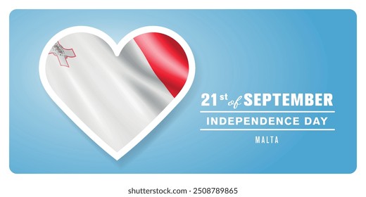 Malta happy independence day greeting card, banner vector illustration. Maltese national holiday 21st of September design element with 3D flag