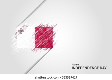 Malta  Happy independence day scribble flag. Hand drawn Country flag on Gray crumbled paper. vintage background wallpaper vector illustration.
