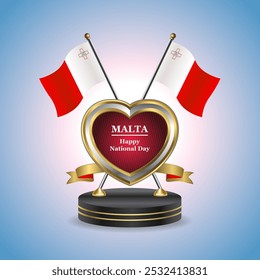 Bandera de mesa Pequeña del día nacional feliz de Malta con el corazón dorado