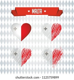 Malta heart with flag inside. Grunge vector graphic symbols
