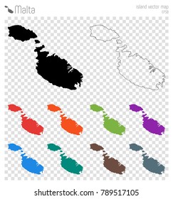 Malta high detailed map. Island silhouette icon. Isolated Malta black map outline. Vector illustration.