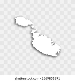 Malta high detailed vector representation of country silhouette. White color on transparent background with dropped shadow. For educational, decorative, or informational use.