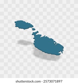 Malta high detailed vector representation of country silhouette. 3D map on transparent background with dropped shadow. For educational, decorative, or informational use.