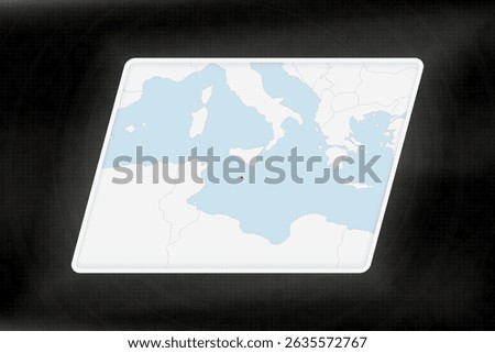 Malta Highlighted in Flag Colors on Geographic Map. Modern Map on a dark abstract backdrop.