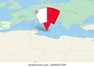 Malta Highlighted on Europe Map with Flag Icon. Detailed Vector Design.