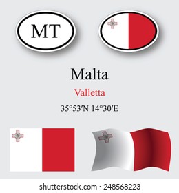 malta icons set against gray background, abstract vector art illustration, image contains transparency