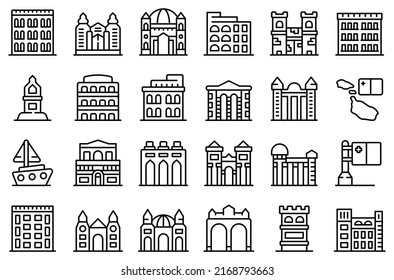 Malta icons set outline vector. Architecture building. Landmark skyline