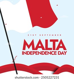 Día de la Independencia de Malta. 21 de septiembre Anuncio de celebración del Día de la Independencia de Malta, publicación en redes sociales con su gran bandera y modernas Formas abstractas.