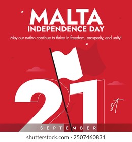 Malta Independence Day. 21st September Independence day of Malta celebration banner with its flag. The day recalls when Malta gained freedom from the United Kingdom. 